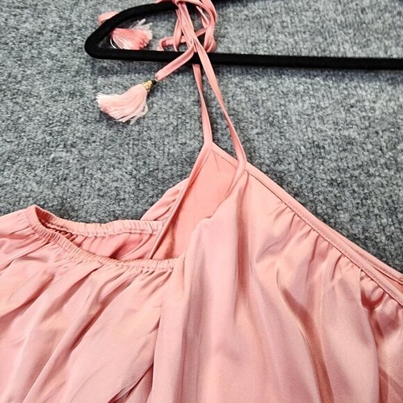 NEW Line & Dot REVOLVE Rampling Mini Babydoll Satin Pink Dress Cold Shoulder XS - Picture 4 of 15